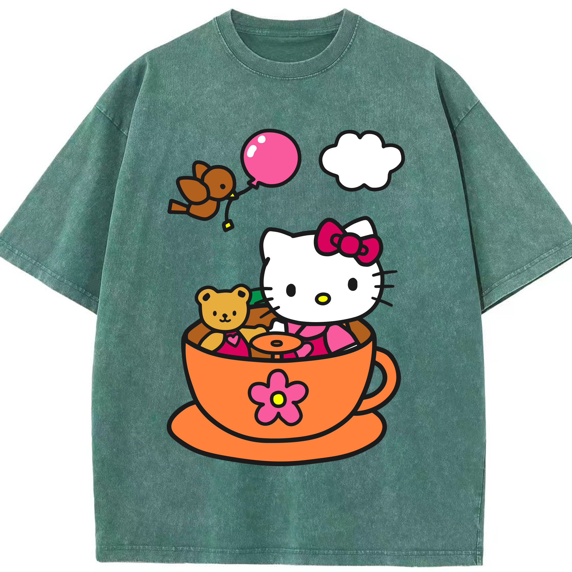 （画像用） Hello Kitty ハローキティ 綿100% ヴィンテージ風 半袖Tシャツ（フロントプリント）